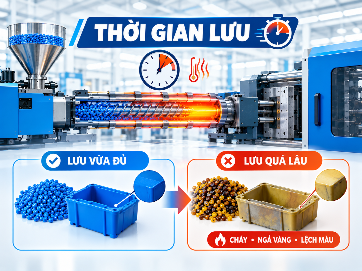 Thời gian lưu trong xi lanh ép phun
